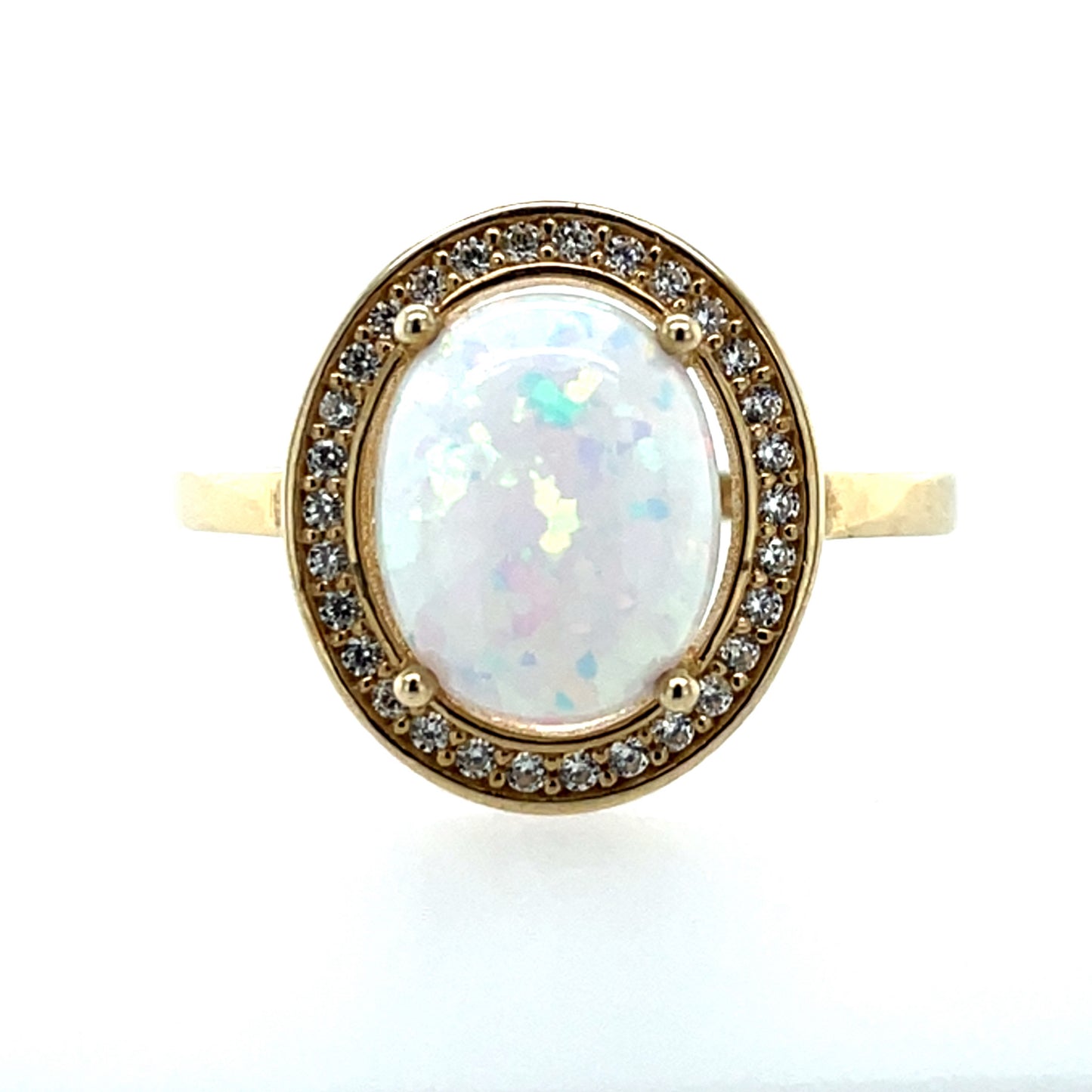 9ct Gold Created Opal & CZ Cluster Ring GRL77
