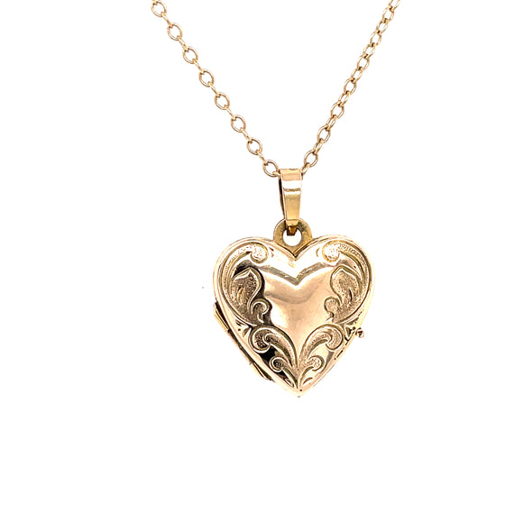 Heirloom 9ct Gold Engraved Heart Locket & Chain HP06