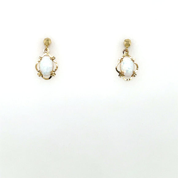 9ct Gold Synthetic Opal Drop Earrings GEL03
