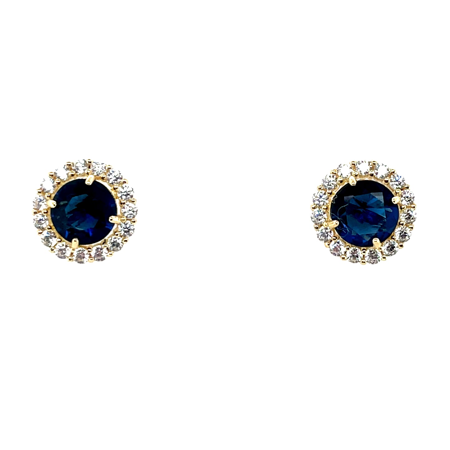 9ct Gold Sapphire CZ Round Halo Stud Earrings GES119