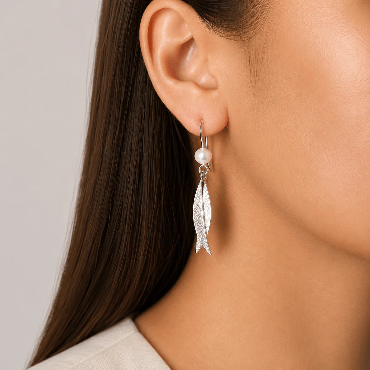 Martina Hamilton Leaf Sterling Silver and Pearl Double Drop Earrings LFBB1B