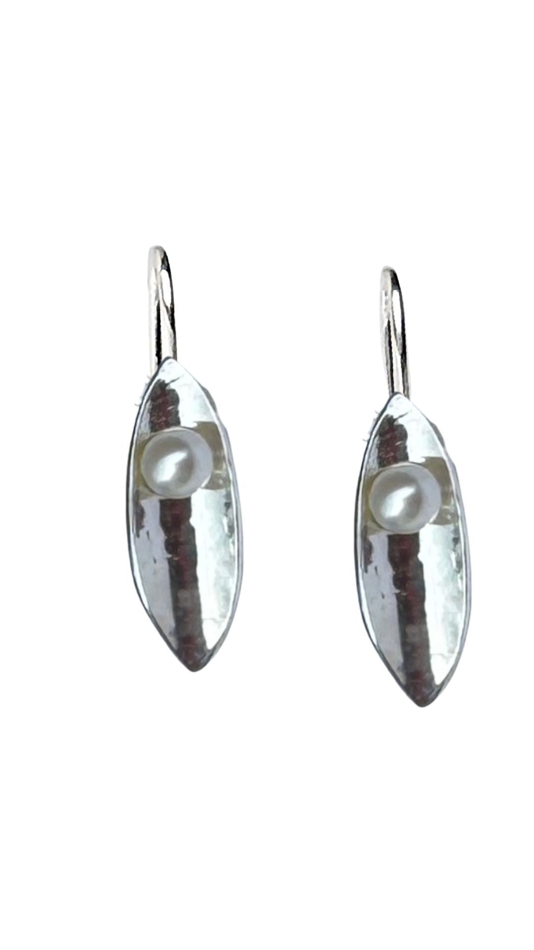 Martina Hamilton Leaf Sterling Silver and Pearl Drop Earrings Medium LFC2B