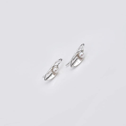 Martina Hamilton Leaf Sterling Silver and Pearl Drop Earrings Small LFB2B