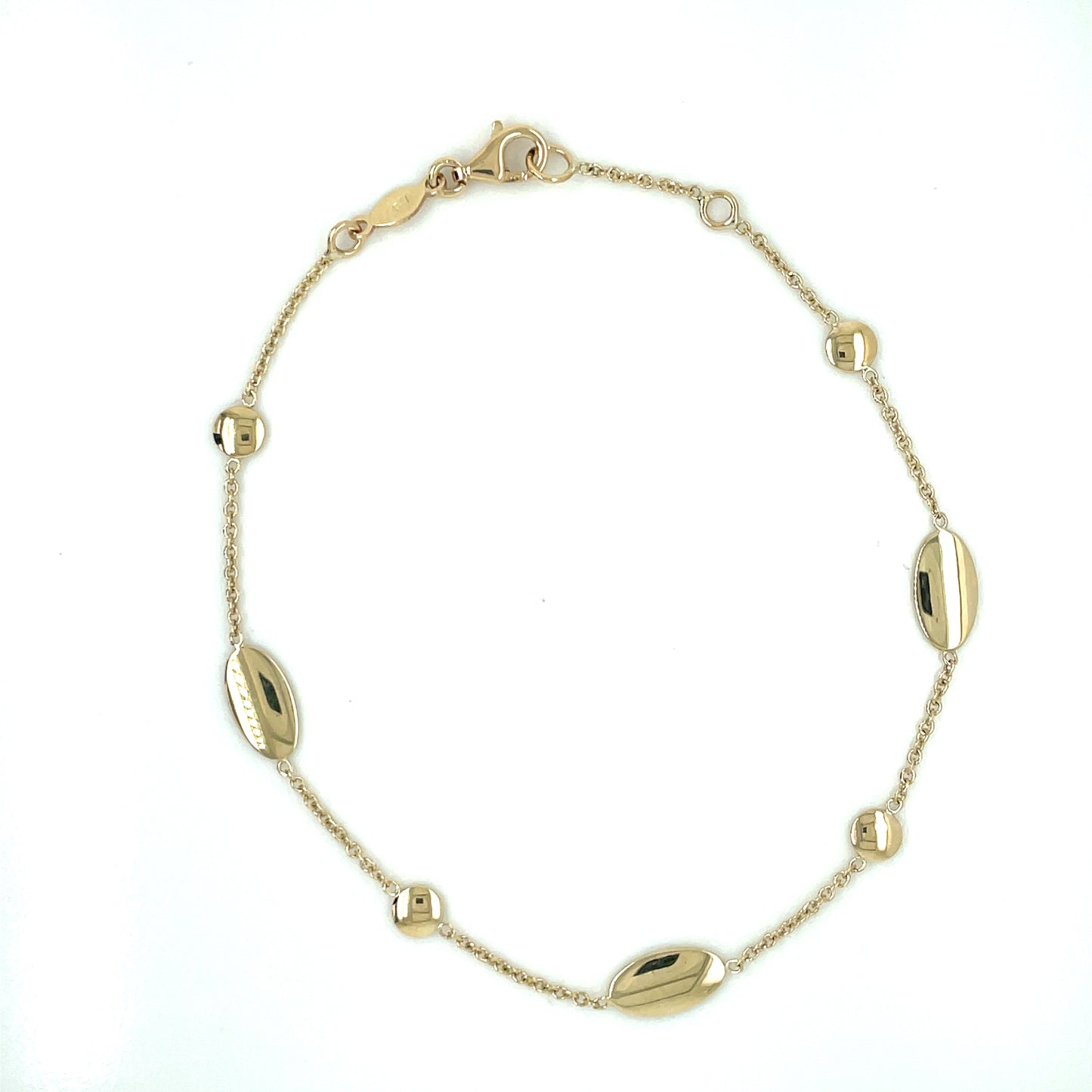9ct Gold Handmade Oval & Round Bead Bracelet GB413