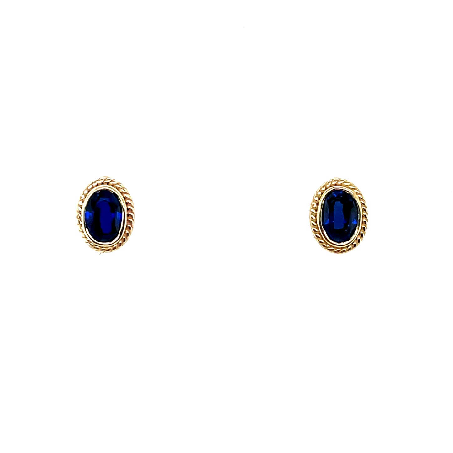 9ct Gold Synthetic Sapphire Oval Stud Earrings GES117