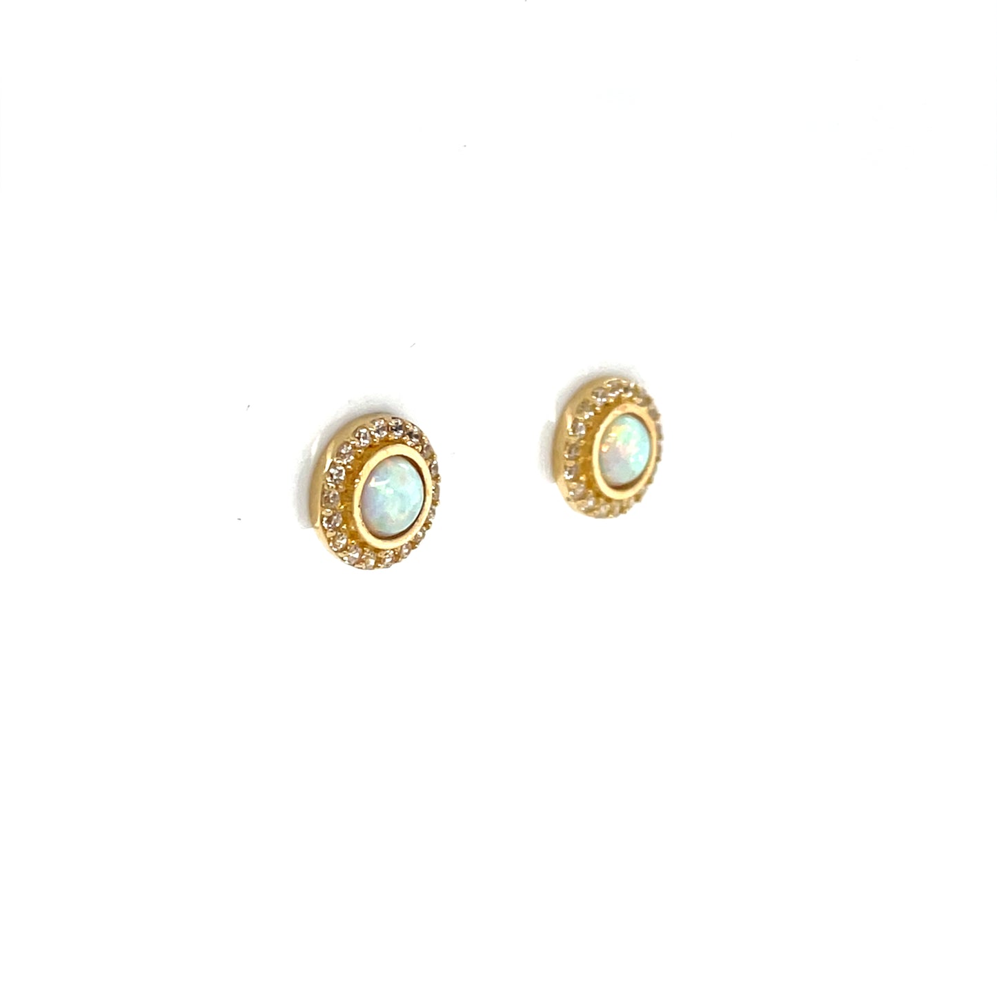 9ct Gold Created White Opal CZ Stud Earrings GEL12