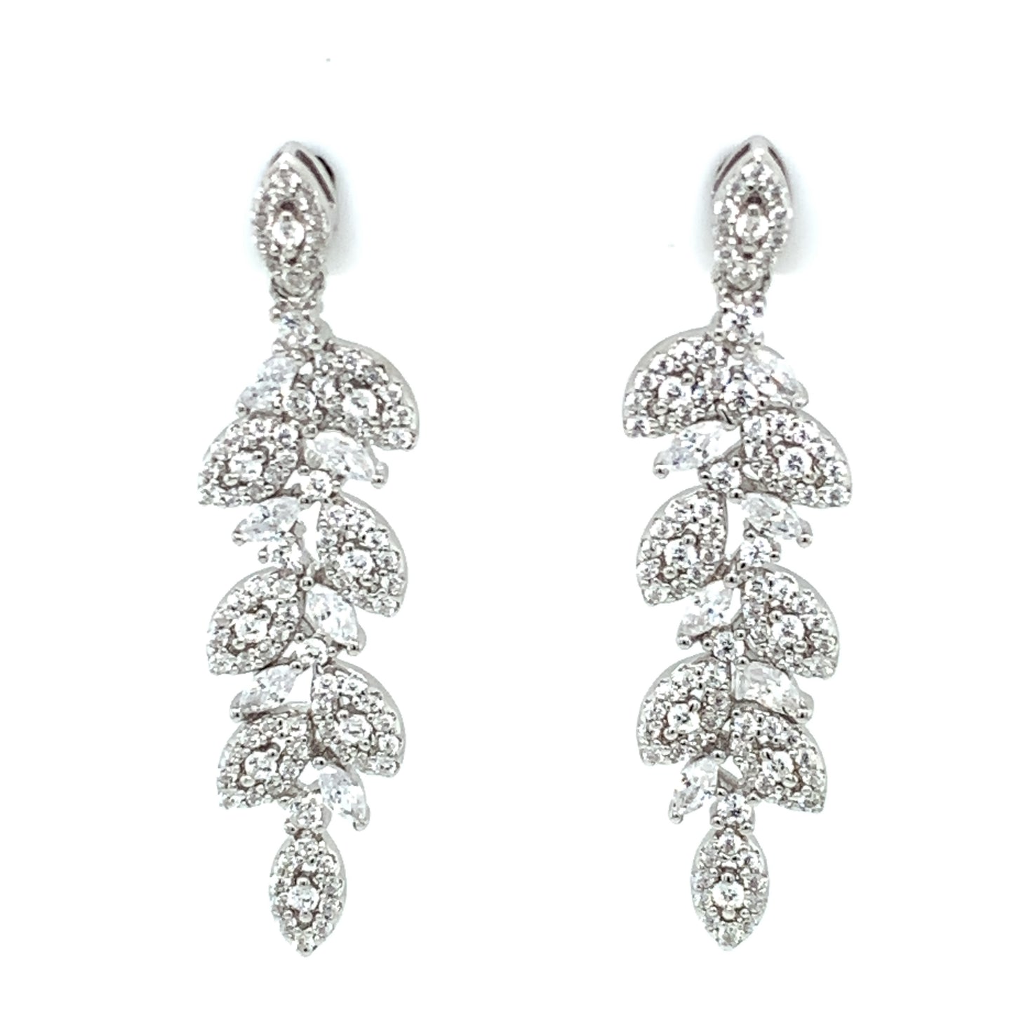 Sterling Silver CZ Marquis Flower Drop Earrings N3590