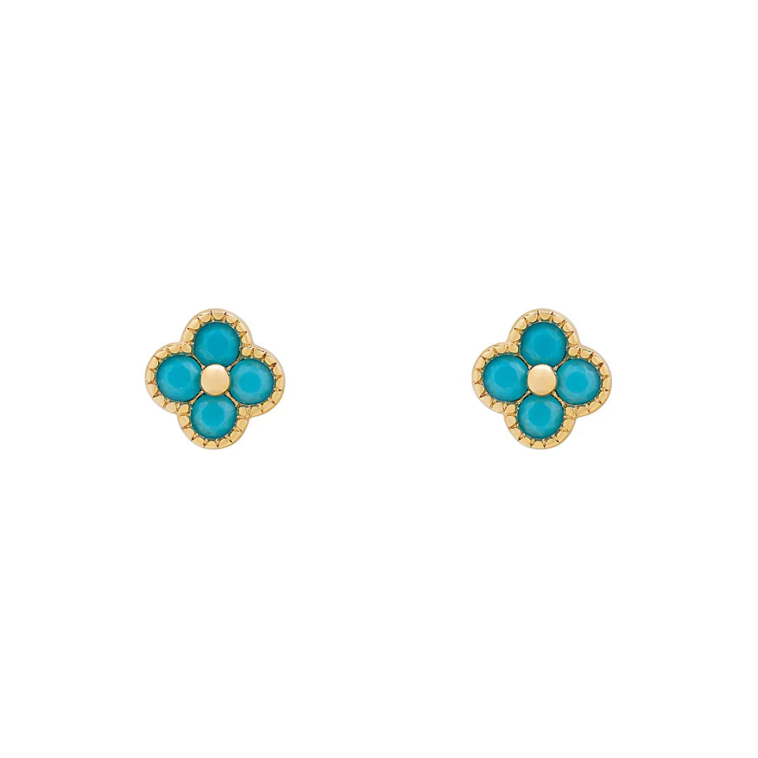 Gold Plated Turquoise Clover Stud Earrings N3783