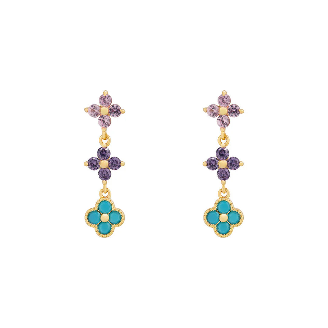 Gold Plated Tri Colour Clover Drop Earrings N3784
