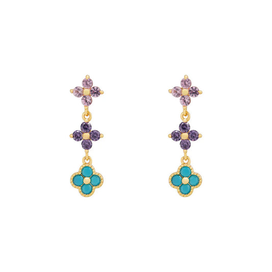 Gold Plated Tri Colour Clover Drop Earrings N3784