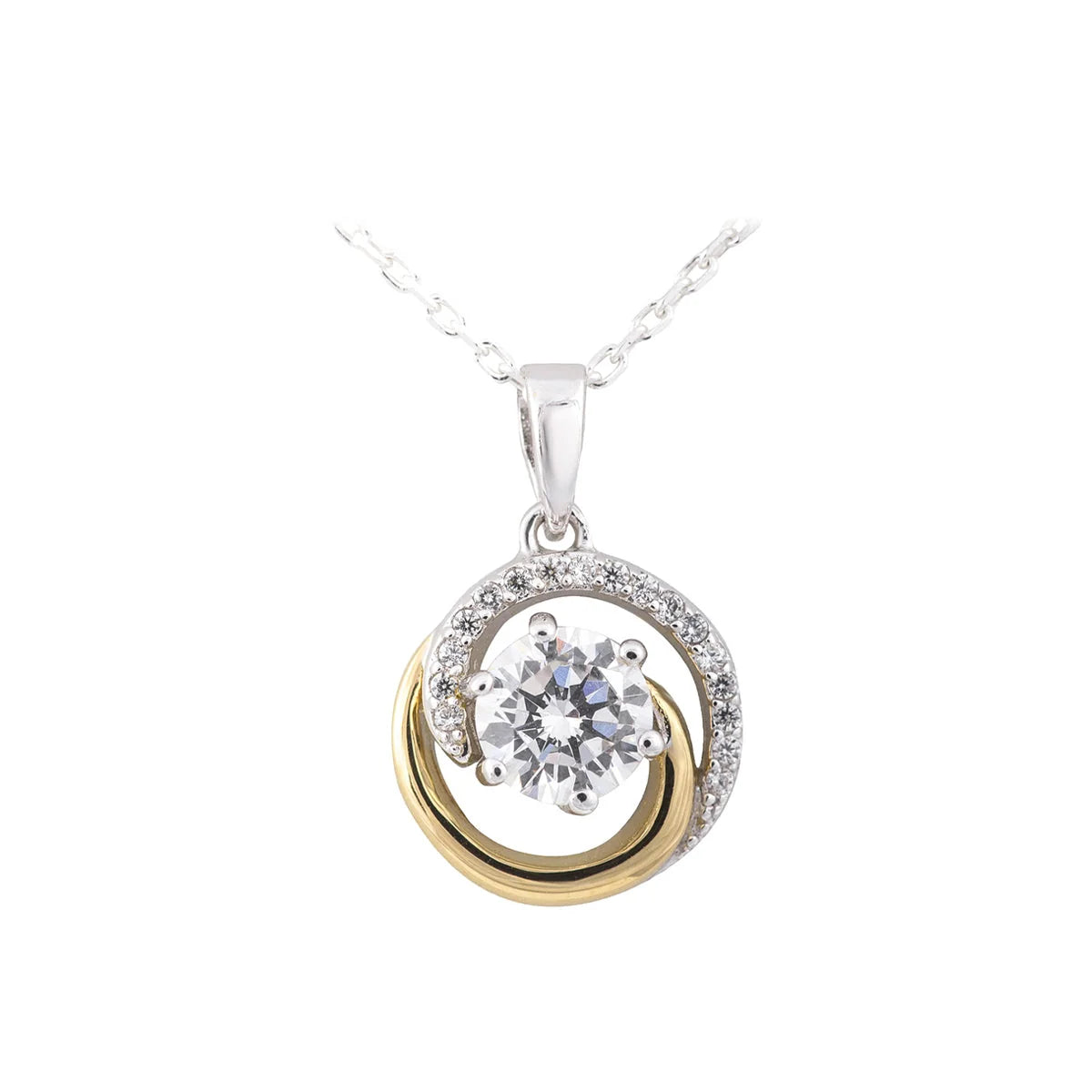 Sterling Silver Cz Set Gold Tone Swirl Pendant N4148