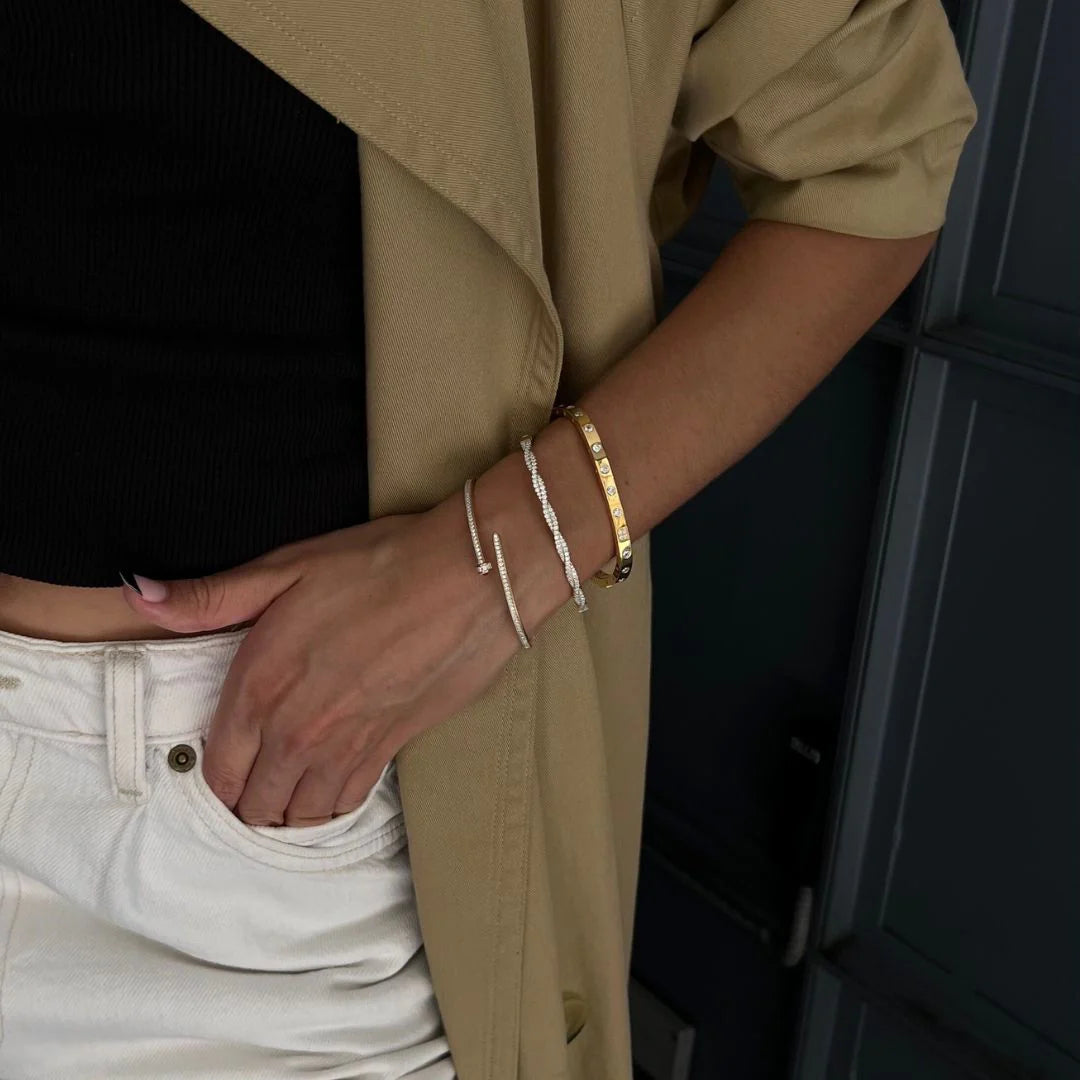 Gold Plated CZ Nail Bangle N5053