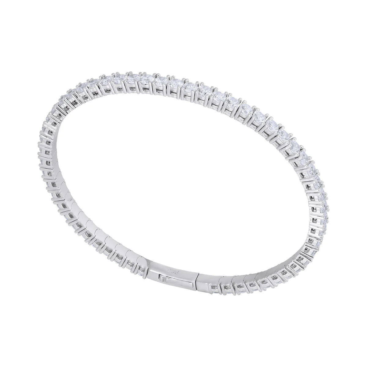 Sterling Silver Cz 3mm Tension Tennis Bangle N5062