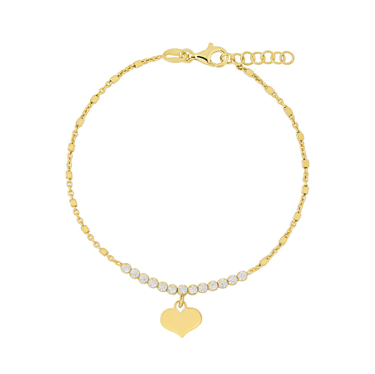 Gold Plated Fancy Cz Bracelet With A Heart Charm Drop N8214