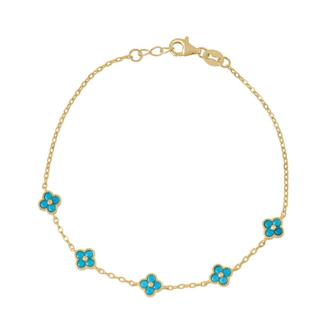 Gold Plated Silver Turquoise Clover Bracelet N8222