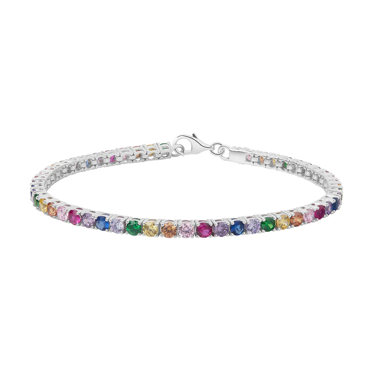 Sterling Silver Multi Colour Cz Claw Set Tennis Bracelet N8242