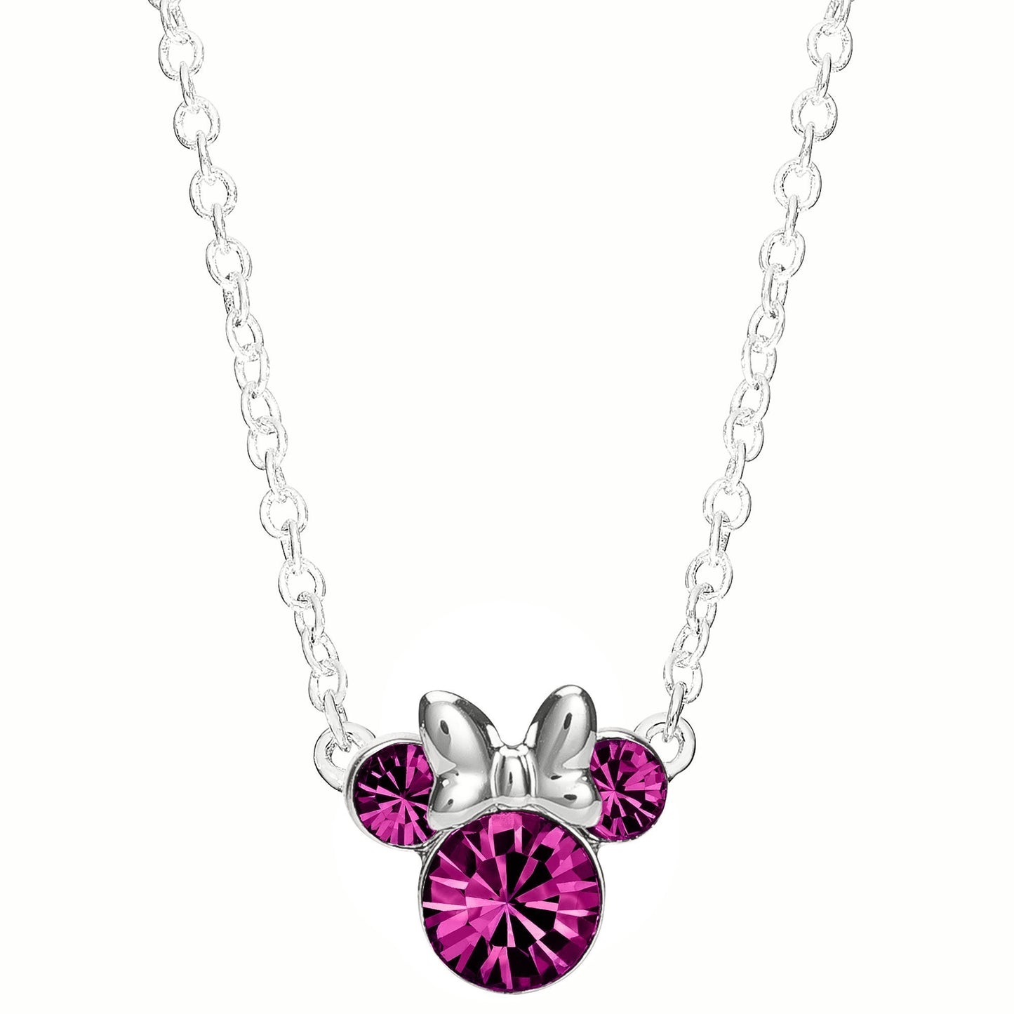 Disney Minnie Mouse Pink Crystal Silver Necklace October N905424OCT