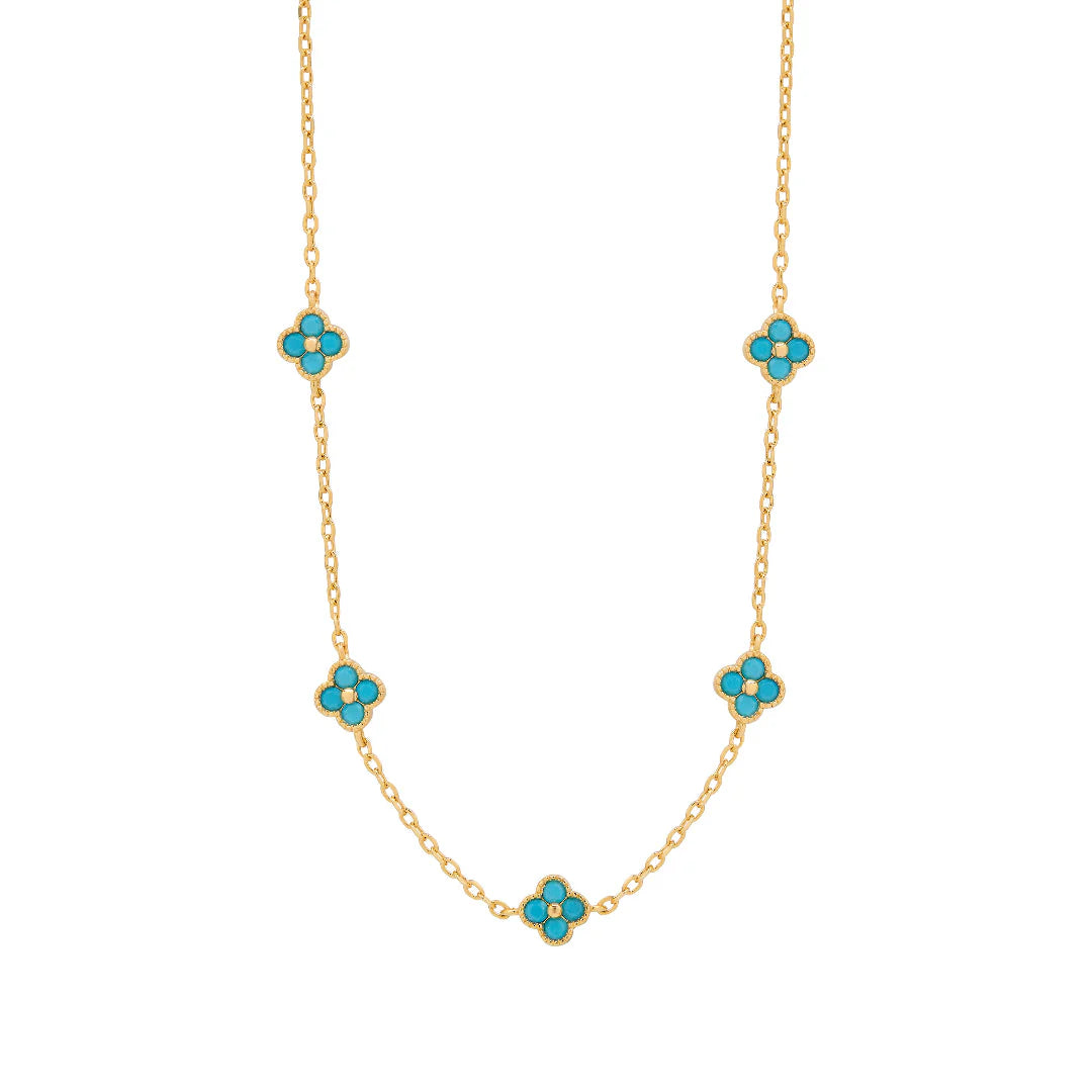 Gold Plated Turquoise Clover Necklace N9218