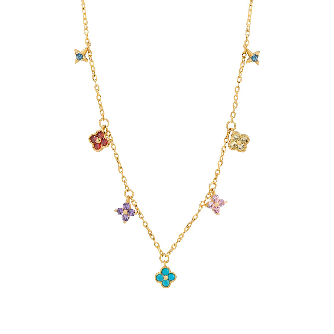Gold Plated Multi Colour Clover Necklace N9220