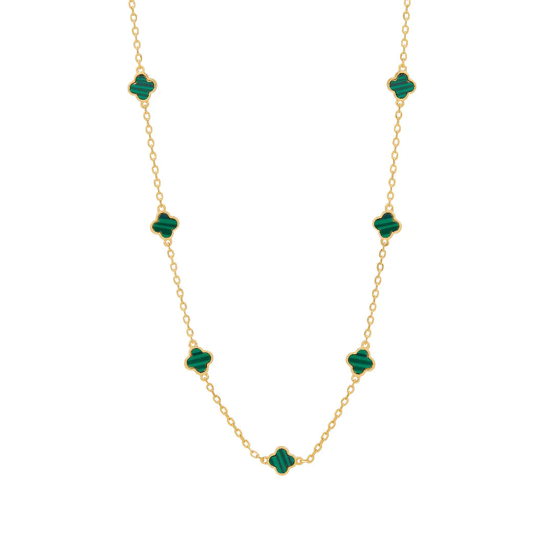 Gold Plated Malachite Clover Necklace N9221