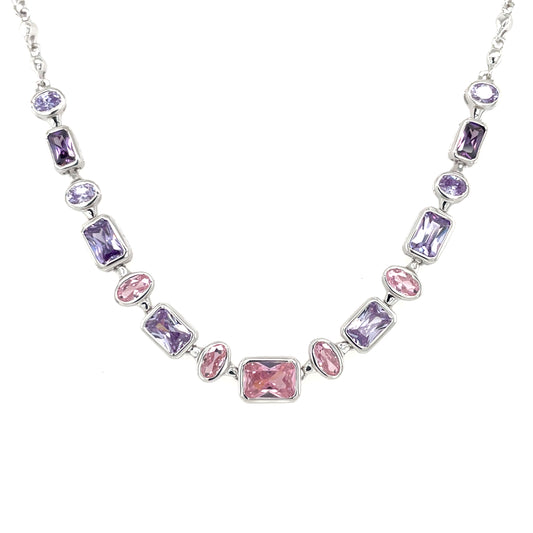 Sterling Silver Pink / Lavender CZ Necklace NC357/AM