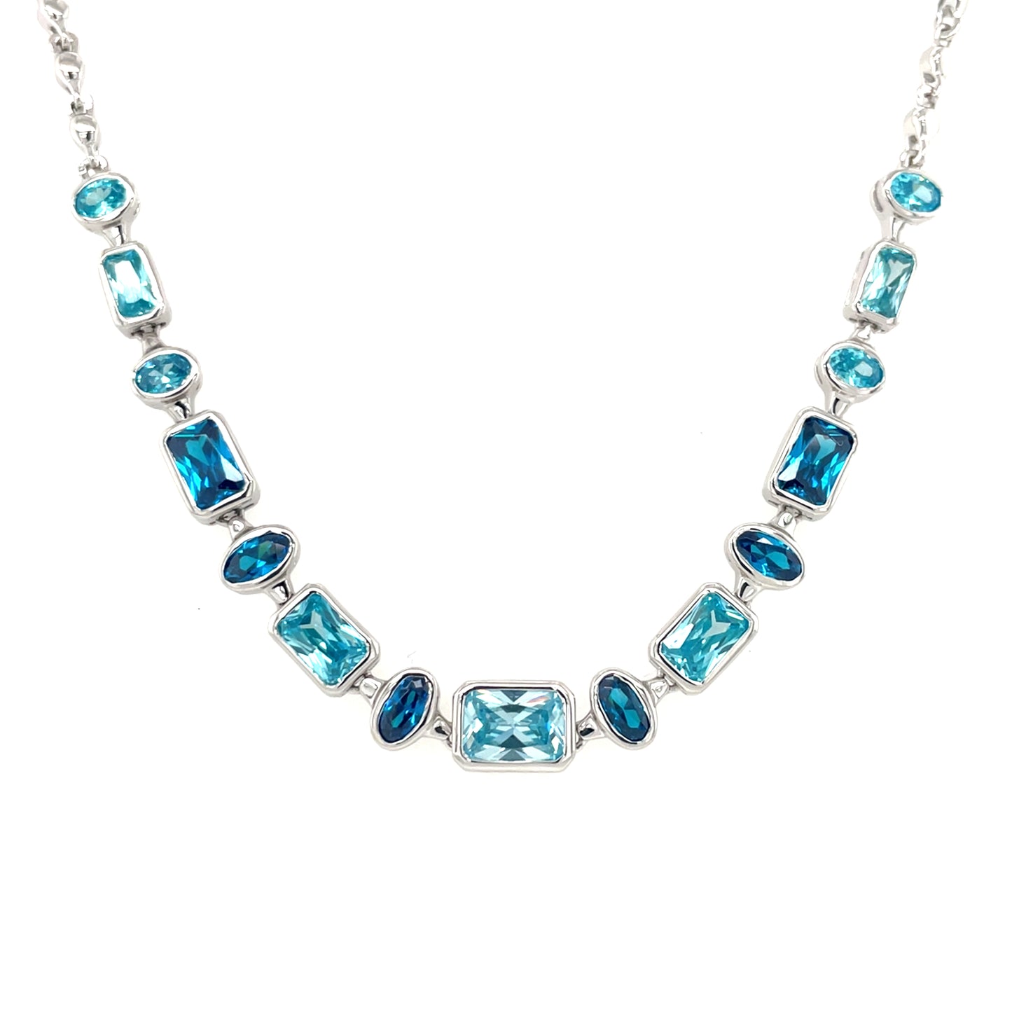 Sterling Silver Aqua/Blue CZ Necklace NC357/AQ