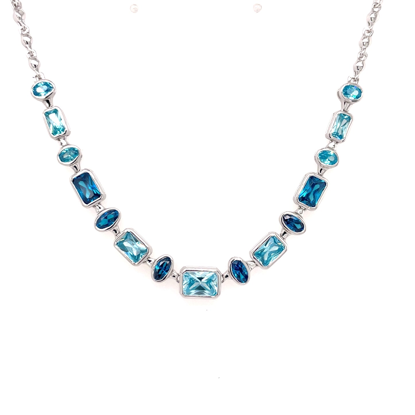 Sterling Silver Aqua/Blue CZ Necklace NC357/AQ