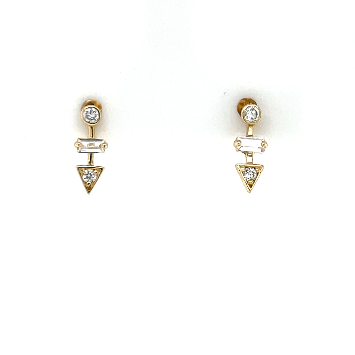 9ct Gold CZ Round Baguette Arrow Stud Earrings GEZ810