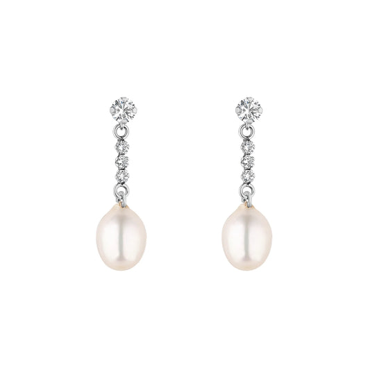9ct White Gold Cubic Zirconia Pearl Drop Earrings WEP013