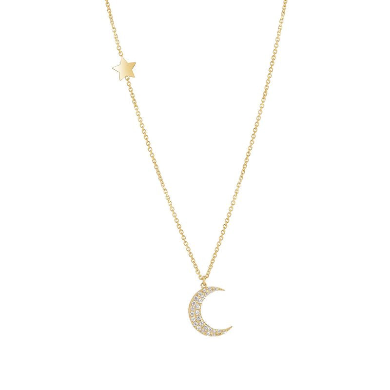 9ct Gold CZ Moon & North Star Necklet GPZ434
