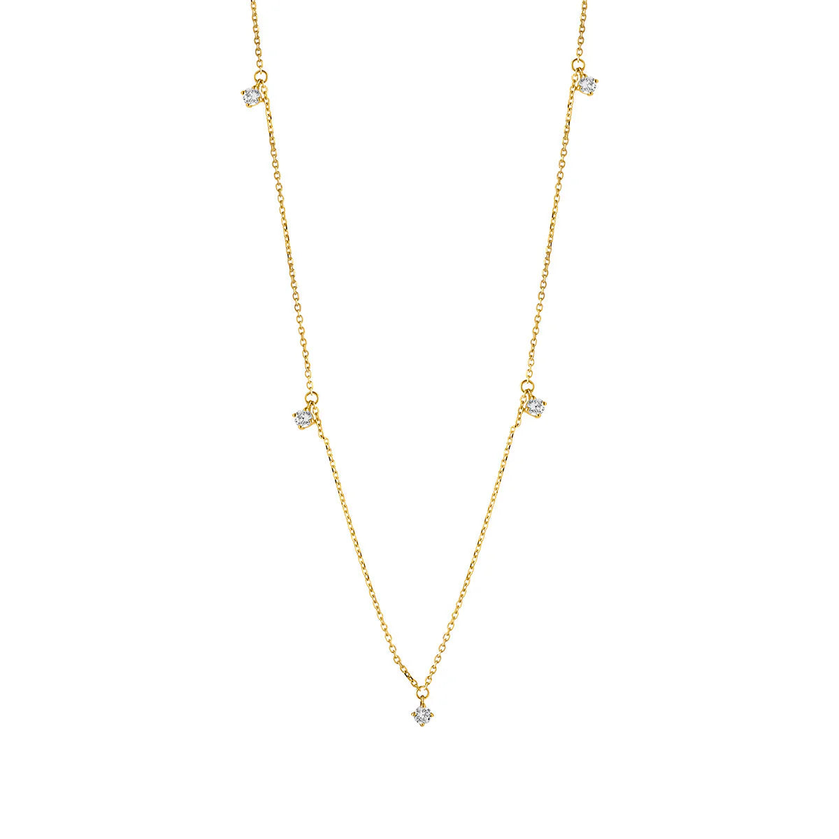 9ct Gold Five Cz Droplets Chain Necklet GPZ453