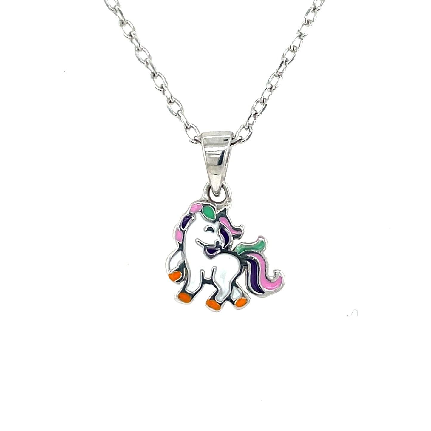 Silver Kids Enamel Unicorn Pendant NK096/P