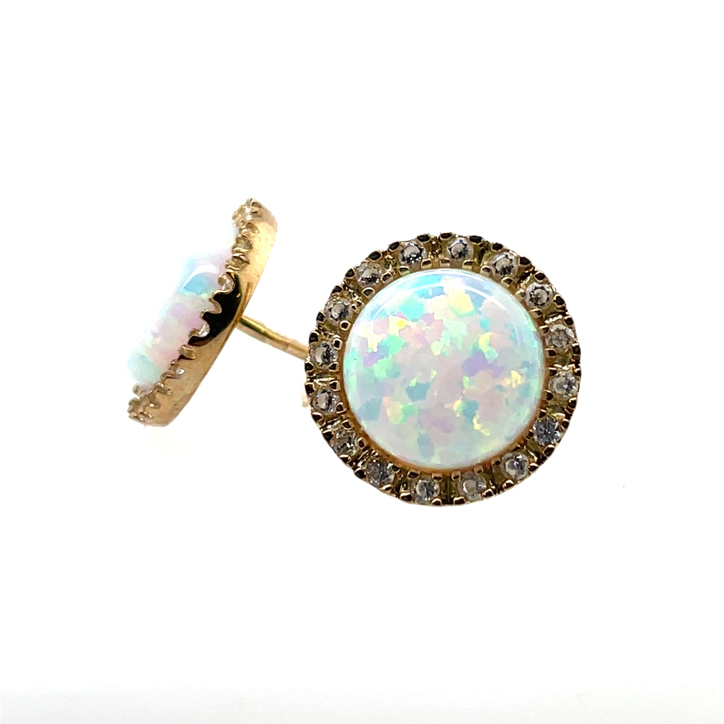 9ct Gold Created Opal & CZ Round Halo Earrings GEL11