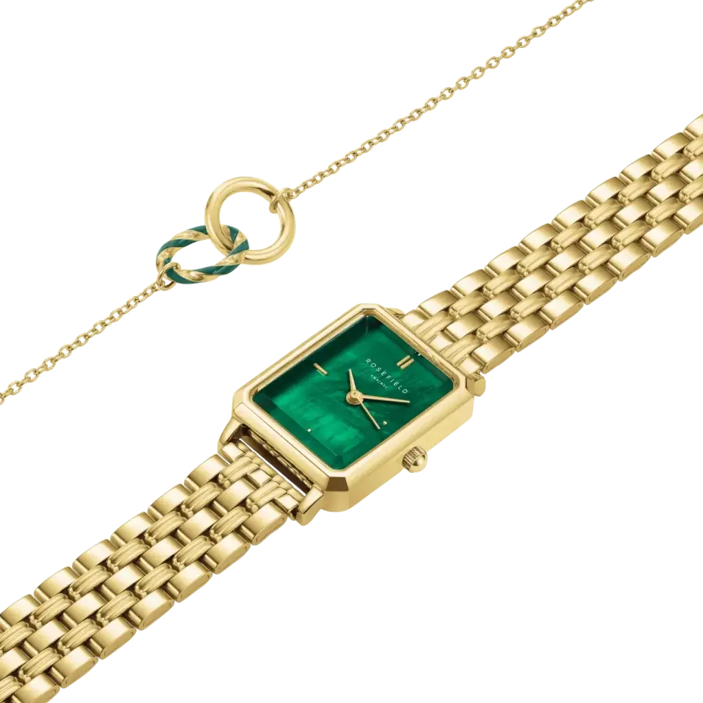 Rosefield Octagon XS Emerald Gold and Emerald Duo Bracelet Set OEGED-X288