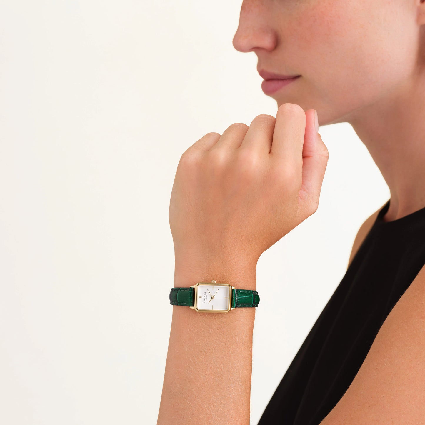 Rosefield Octagon XS Emerald Leather Watch OWGLG-O86