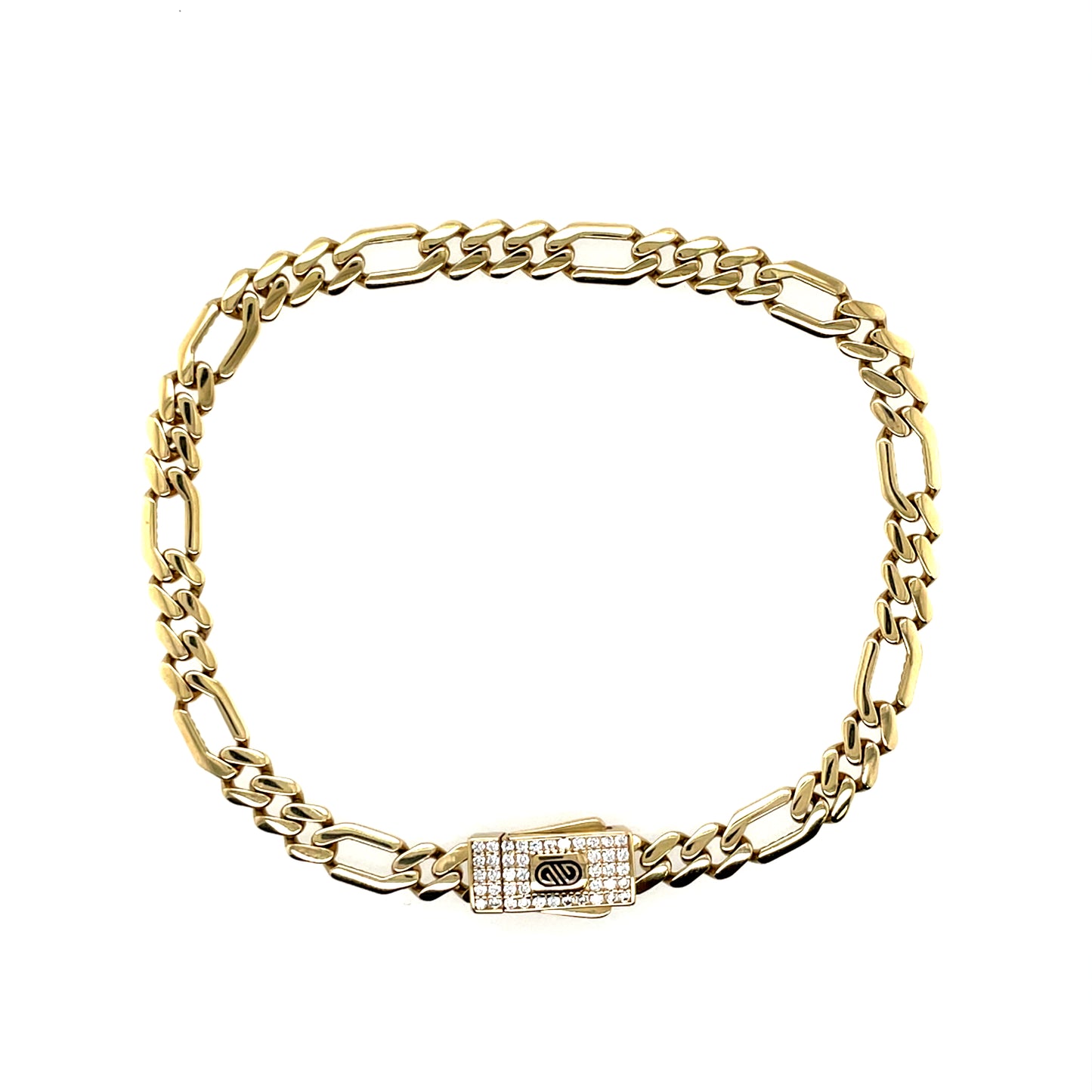 9ct Gold Figaro Bracelet CZ Clasp GB483