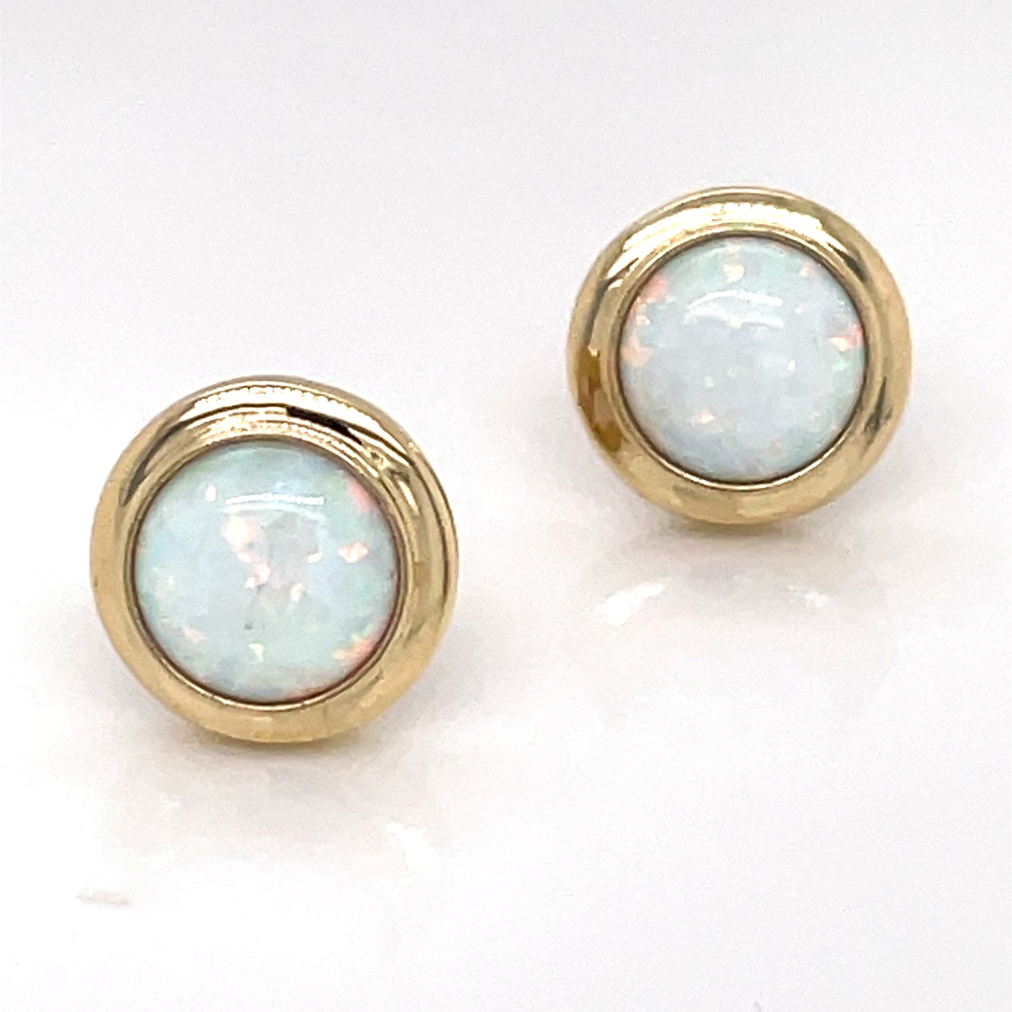9ct Gold Created White Opal Stud Earrings GEL08