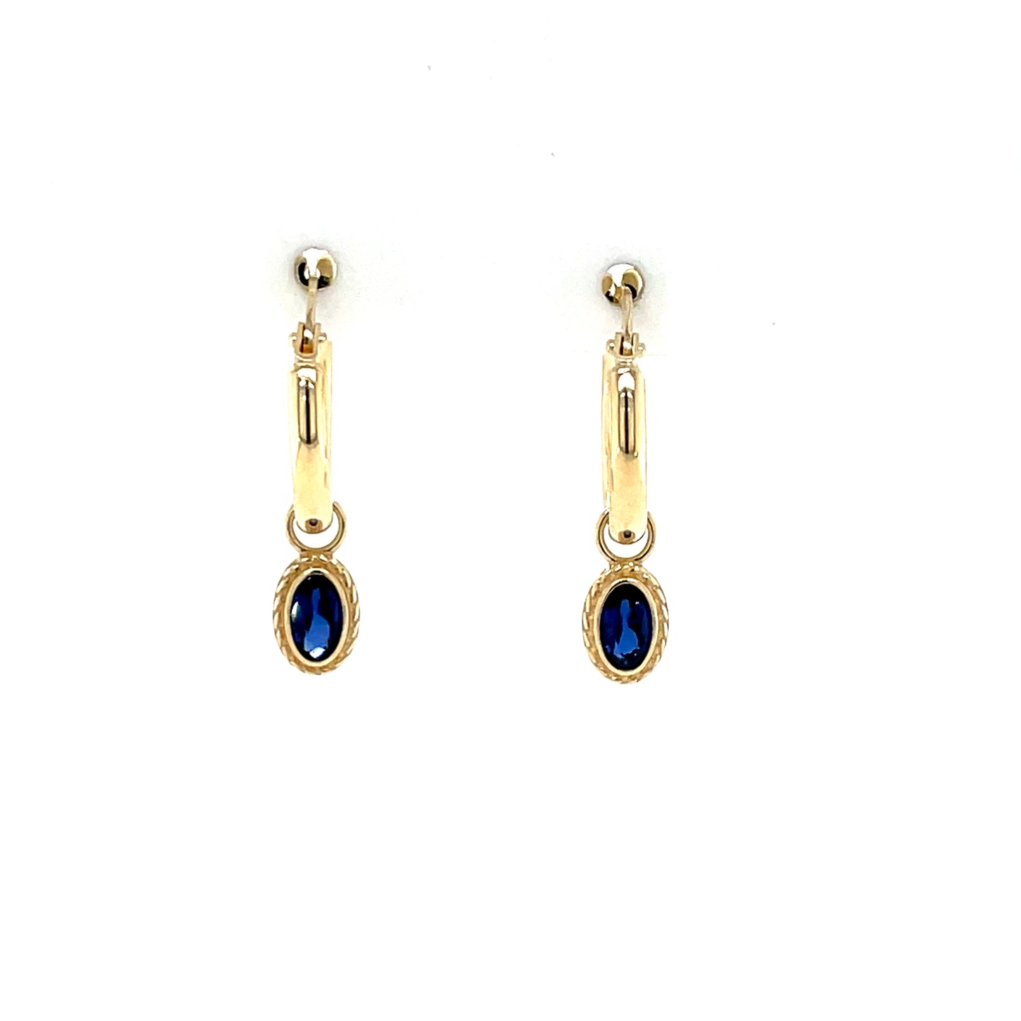 9ct Gold 10mm Hoop Earrings Sapphire Cz Dropper GES114