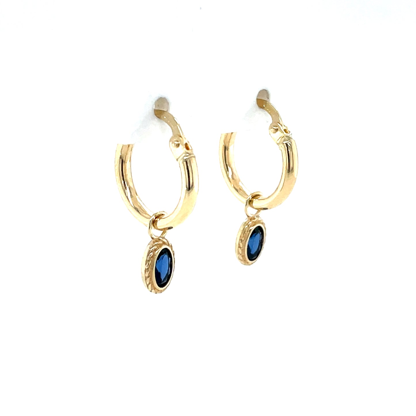 9ct Gold 10mm Hoop Earrings Sapphire Cz Dropper GES114