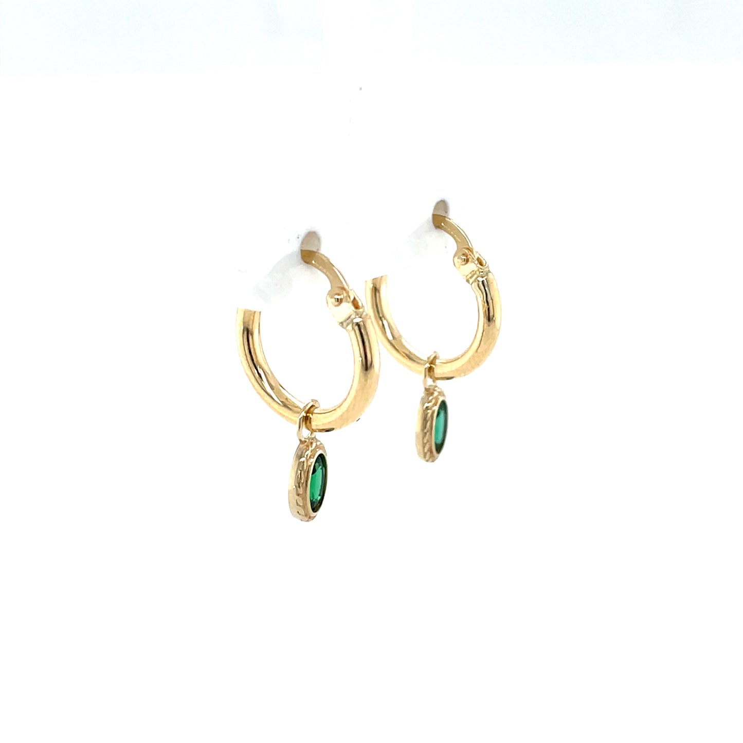 9ct Gold 10mm Hoop Earrings Emerald Cz Dropper GEE71