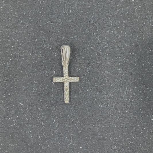 14ct White Gold Tiny Diamond Cross DP089