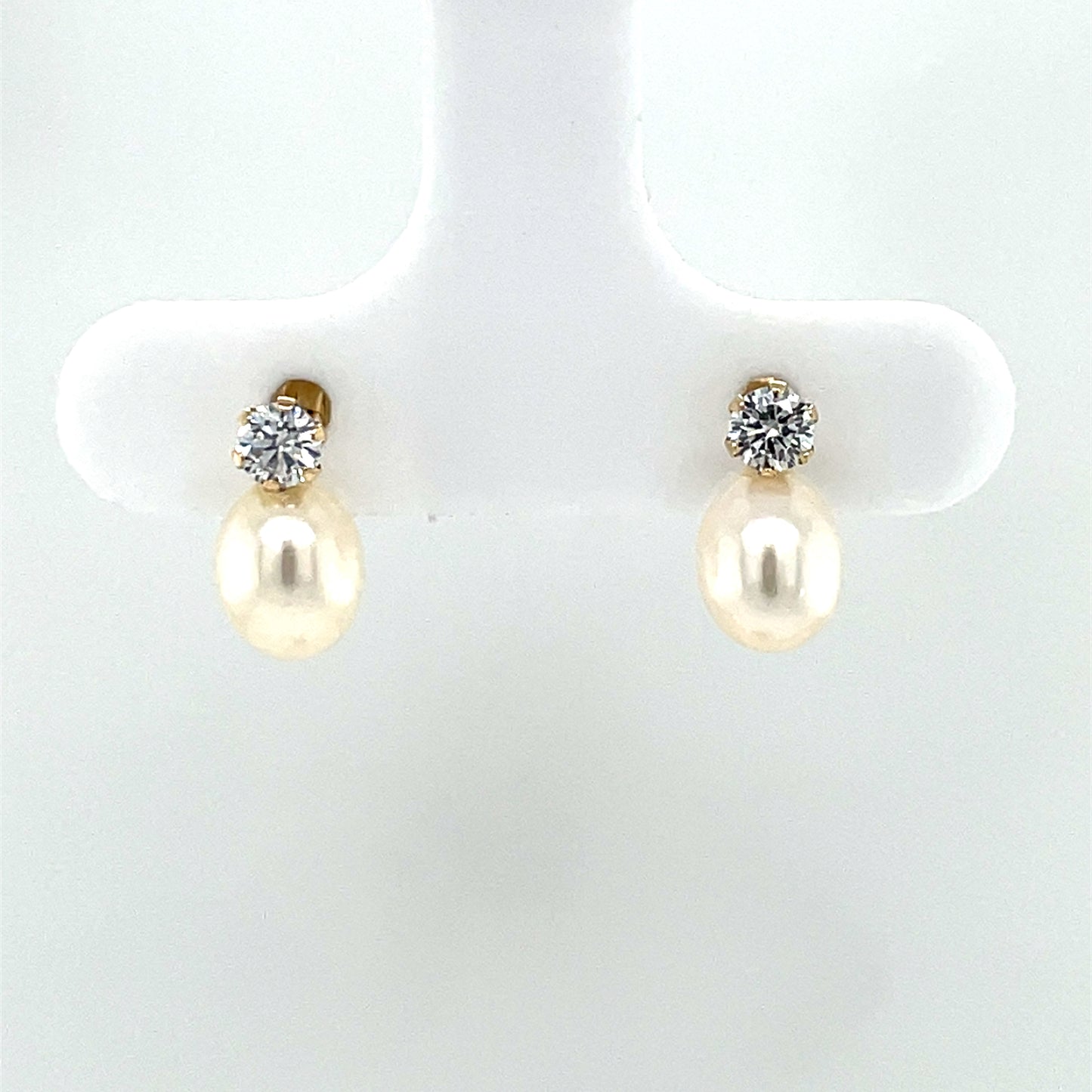 9ct Gold Pearl CZ Stud Earrings GEP373