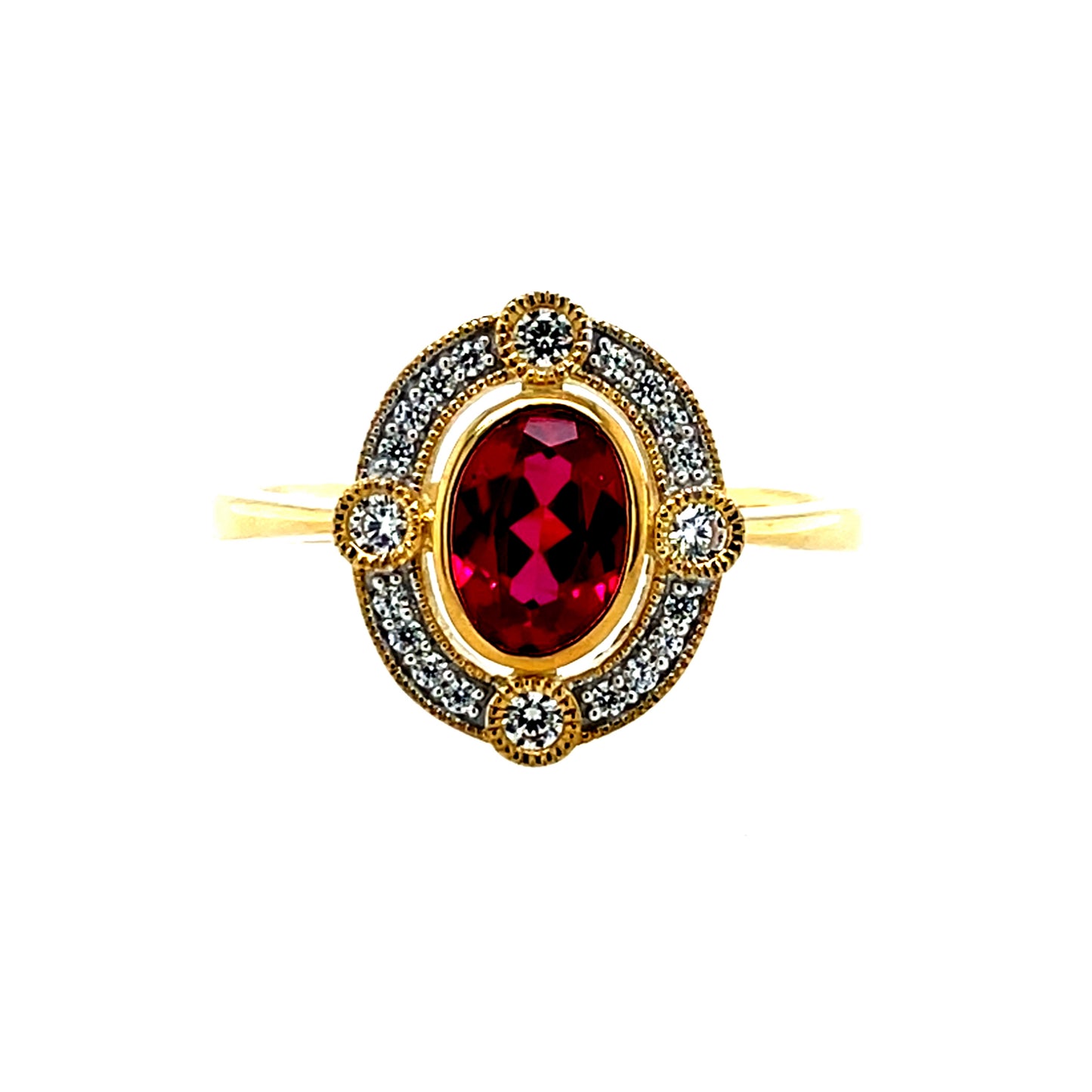 9ct Gold Created Ruby & CZ Vintage Style Ring GRR143