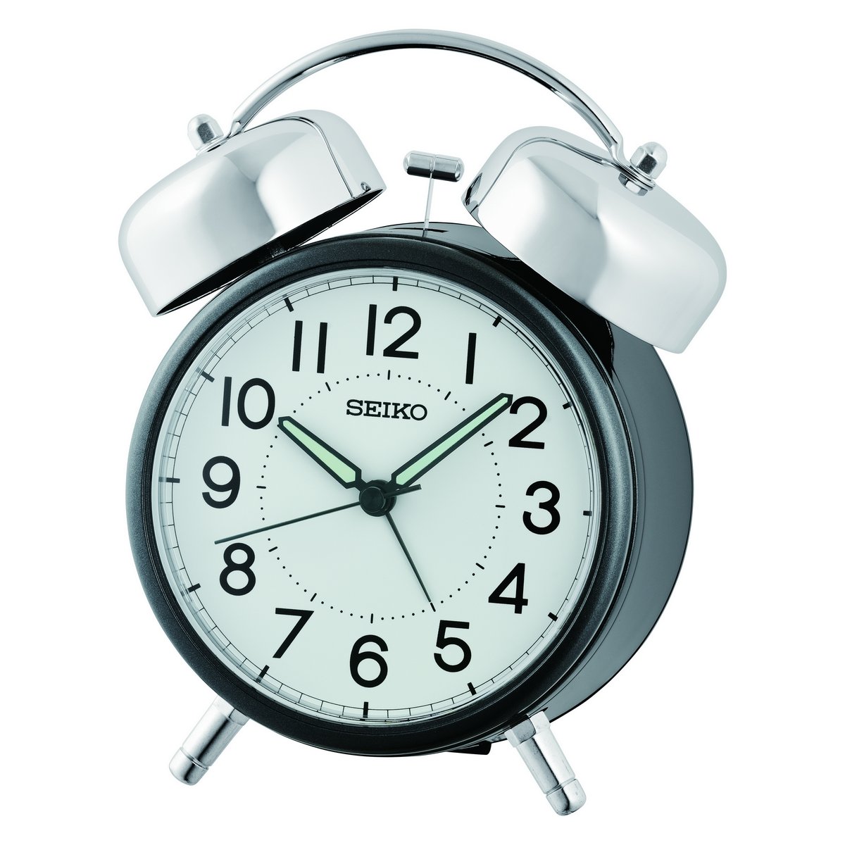 SEIKO QUARTZ BEDSIDE BLACK BELL ALARM CLOCK QHK063K