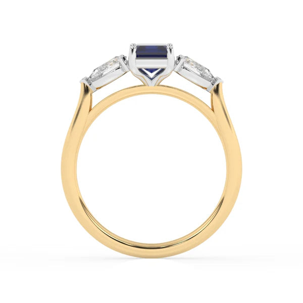 9ct Yellow Gold Lab Grown Sapphire & Diamond Trilogy Ring GRS270