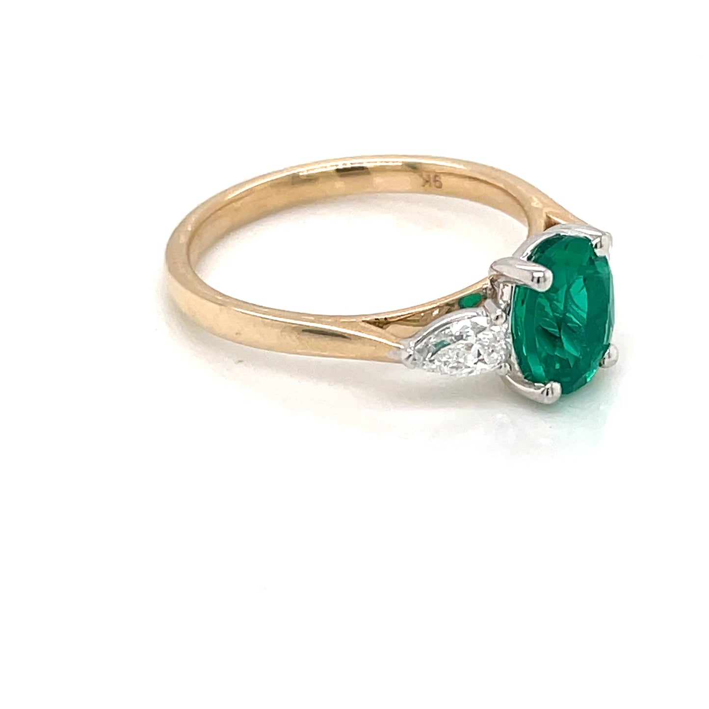 9ct Yellow Gold Lab Grown Emerald & Diamond Ring GRE133