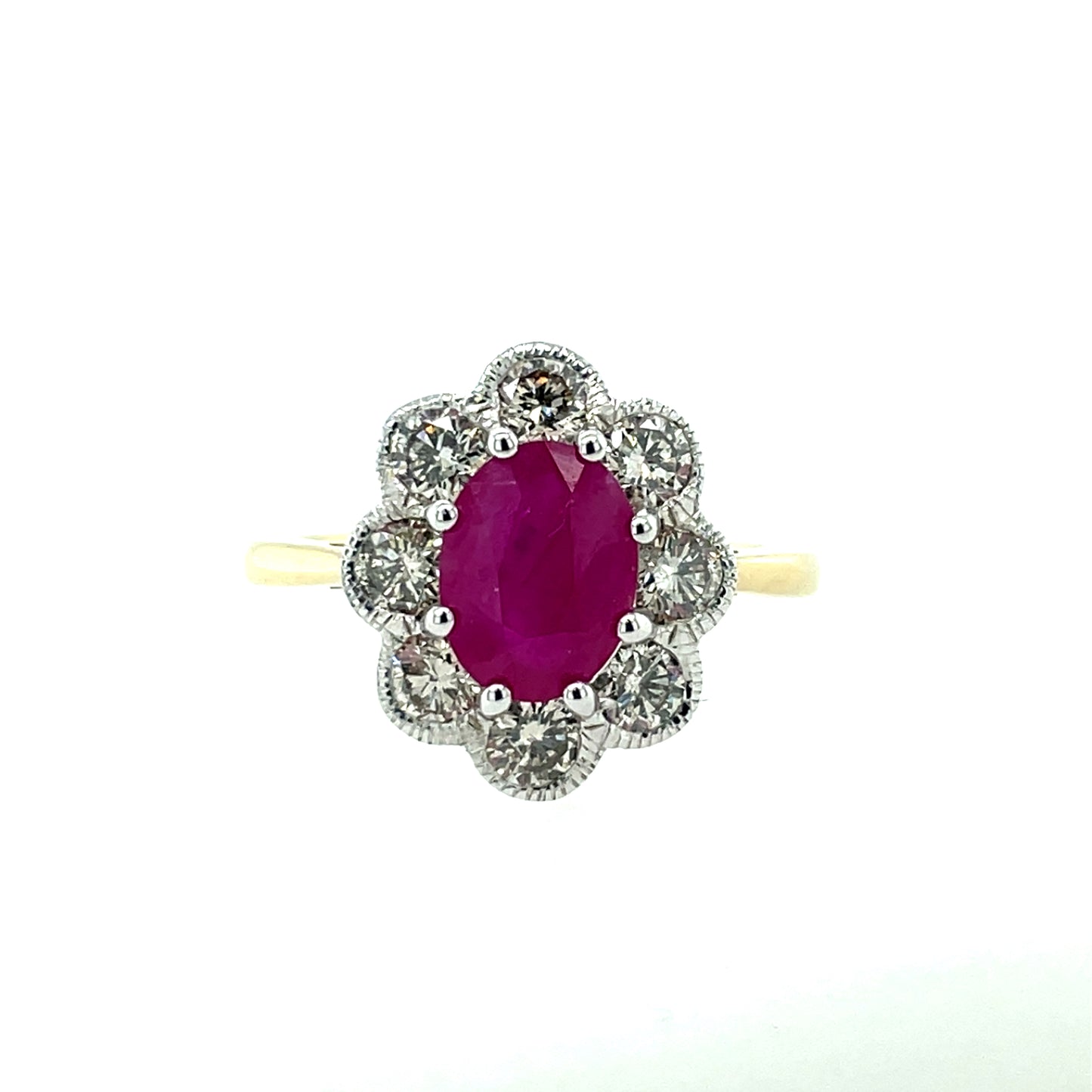 9ct Gold Ruby & Diamond 1.00ct Floral Cluster Ring GRR145