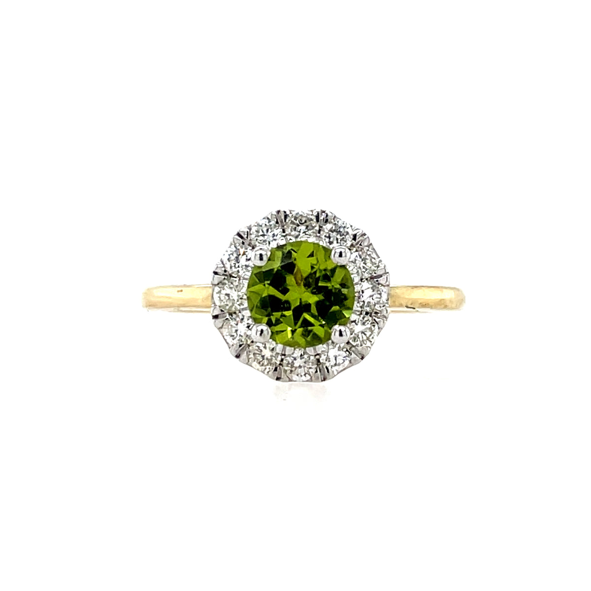 9ct Gold Peridot & Diamond Round Halo Ring GRX303