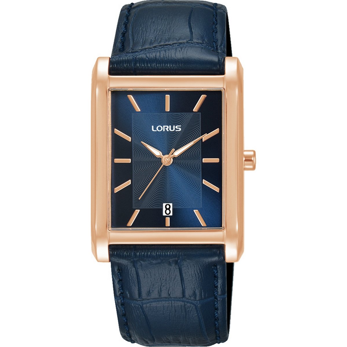 LORUS QUARTZ GENTS ROSE GOLD PLATED BLUE DIAL STRAP WATCH RH942RX9
