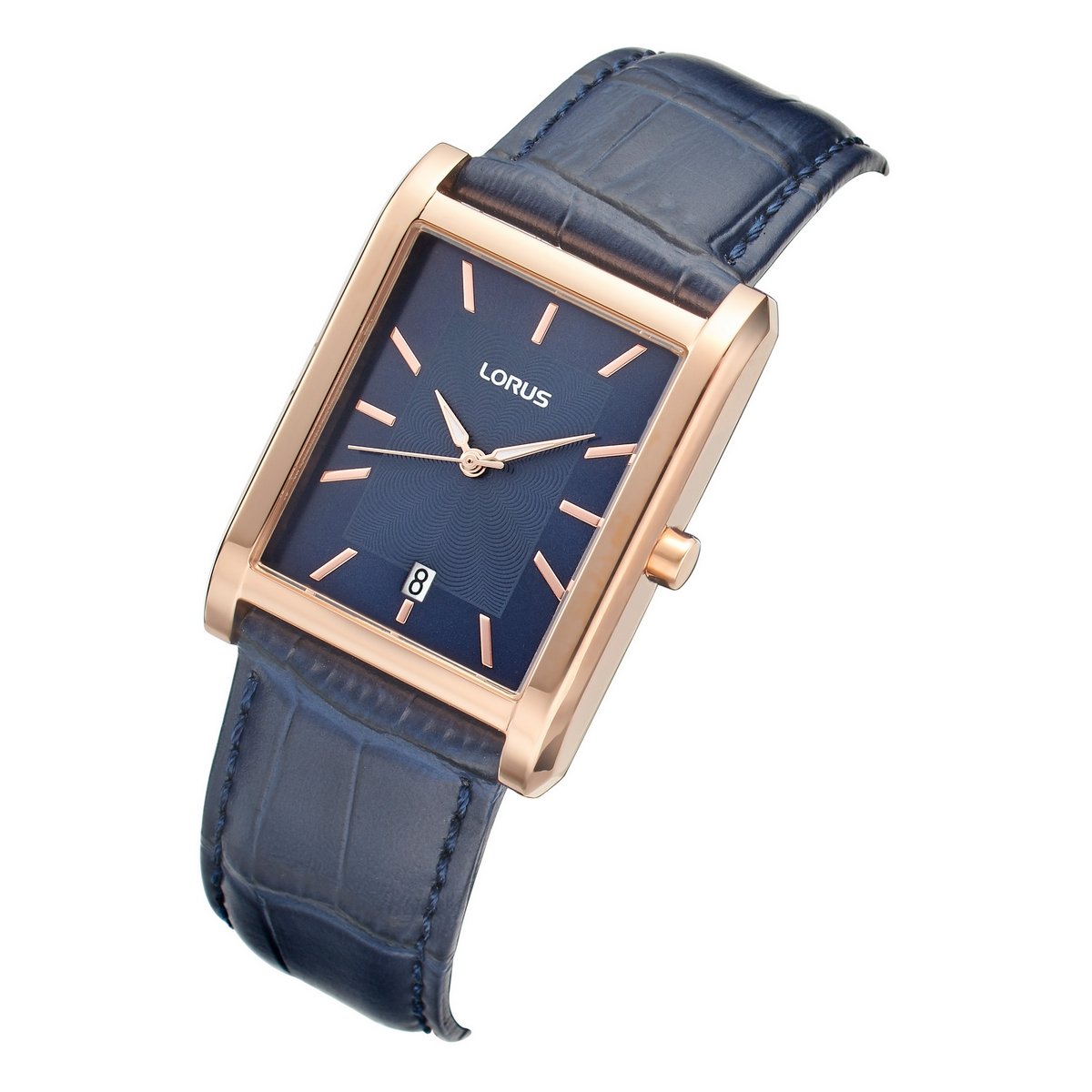 LORUS QUARTZ GENTS ROSE GOLD PLATED BLUE DIAL STRAP WATCH RH942RX9
